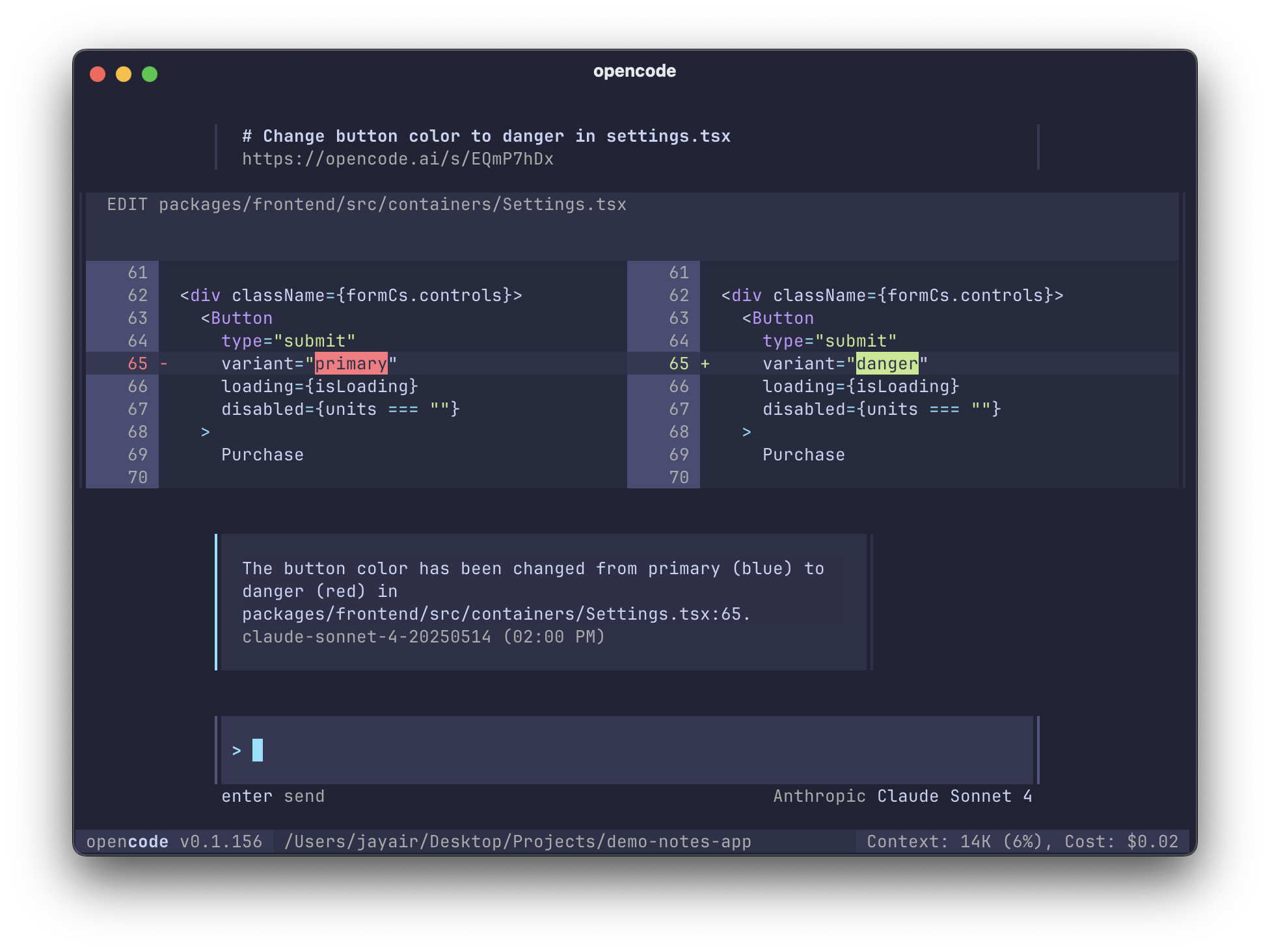 opencode Terminal UI